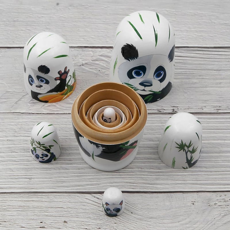 Winterworm Set of 6 Panda Family Nesting Dolls Black and White Panda with Bamboo Wooden Russian Doll Lovely Animal Matryoshka Dolls Stacking Dolls for Kids Boys Girls Christmas Birthday Toy Gift  - Image 4