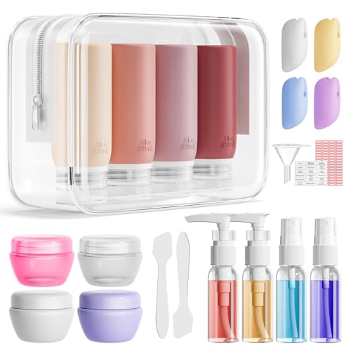 Muslish 21 Pack Travel Bottles for Toiletries, Leak-Proof TSA Compliant Silicone Travel Size Containers for Shampoo and Conditioner, BPA Free with Toiletry Bag (Cream) - Image 1
