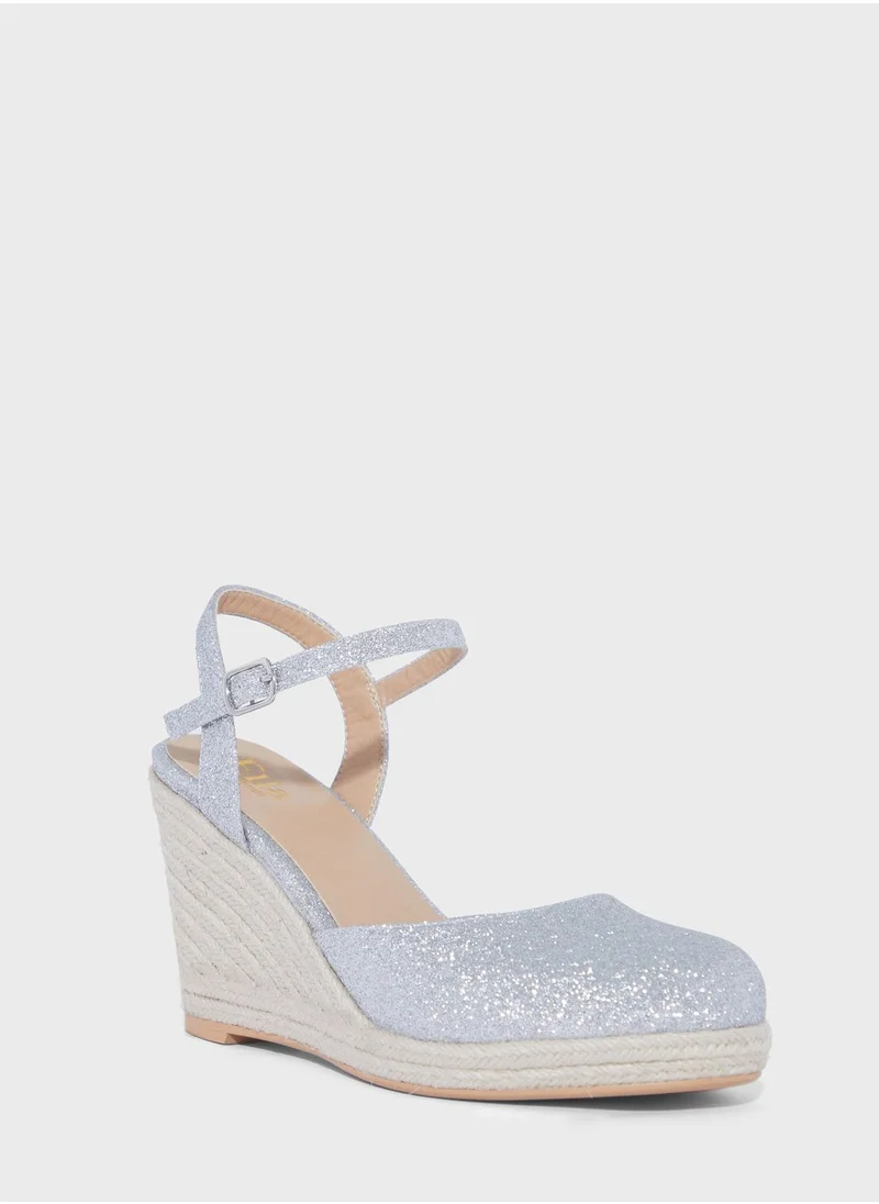 ELLA Glitter Ankle Strap Espadrille Wedge