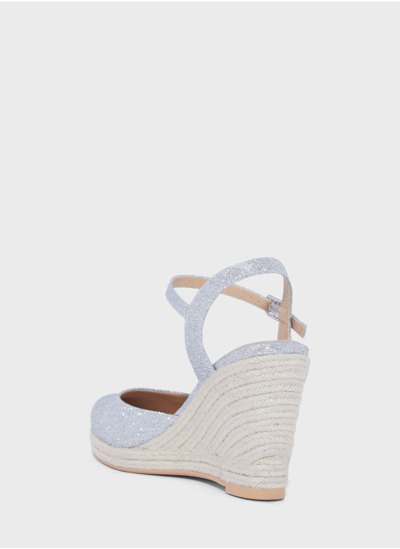 ELLA - Glitter Ankle Strap Espadrille Wedge - Image 1