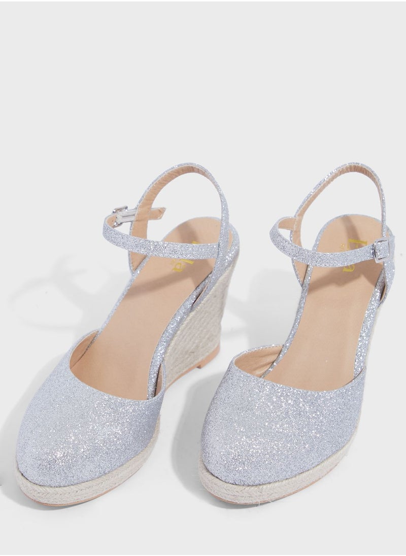 ELLA - Glitter Ankle Strap Espadrille Wedge - Image 1