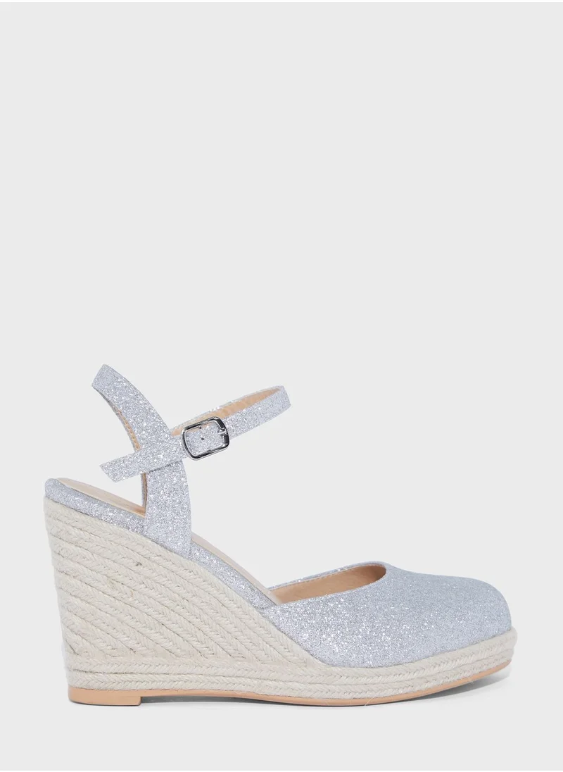 ELLA Glitter Ankle Strap Espadrille Wedge