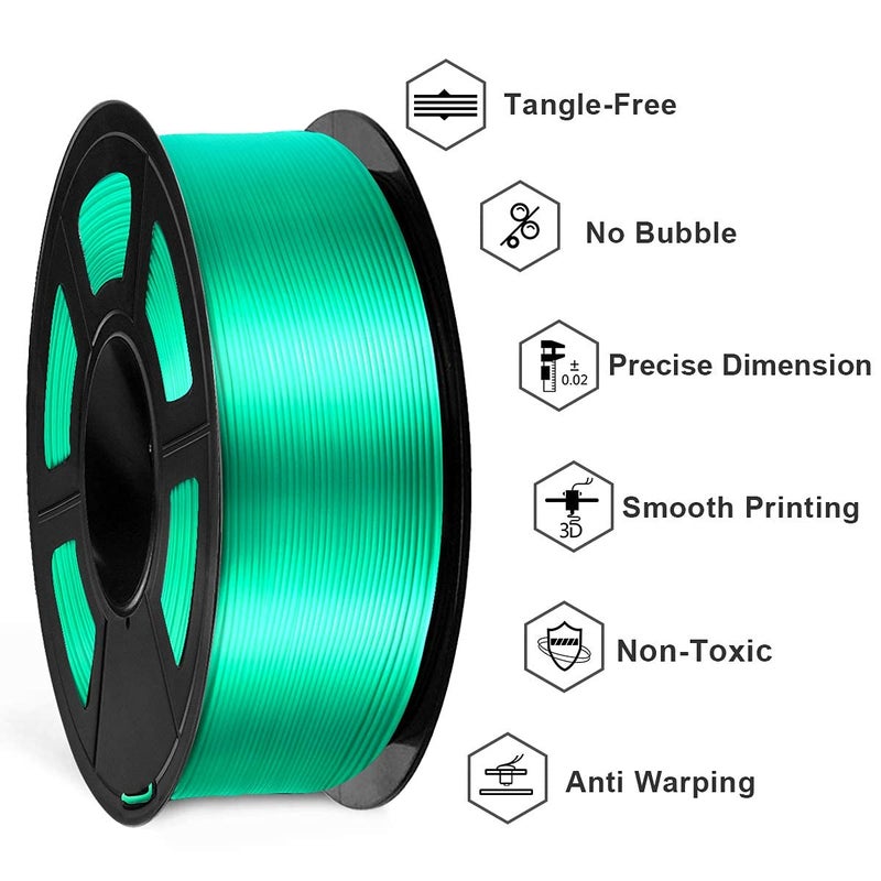 Protomont TECHNOLOGIES FiLAMONT PLA Silk Filament 1.75mm, 3D Printer Filament, Shiny Silk 1.75 PLA Filament, 1kg(2.2Lbs)/Spool (Silk Green) - Image 2