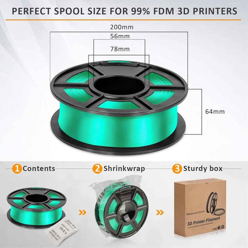 Protomont TECHNOLOGIES FiLAMONT PLA Silk Filament 1.75mm, 3D Printer Filament, Shiny Silk 1.75 PLA Filament, 1kg(2.2Lbs)/Spool (Silk Green) - Image 3