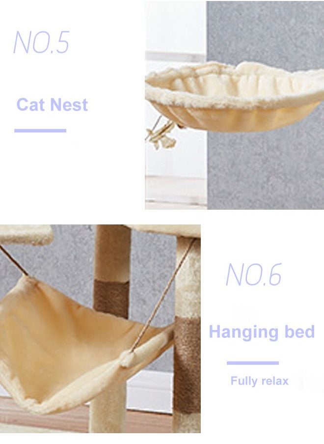 S-Color - Multi-Level Cat Tree Tower House with Scratching Post for Kittens, Large Cats Beige 150 Centimeter - Image 1