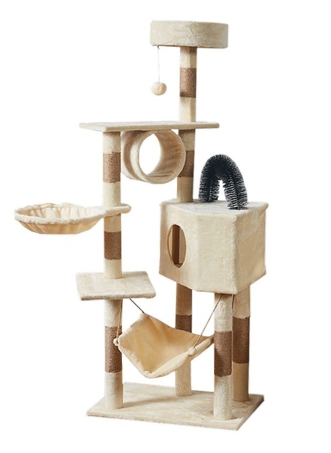 S-Color - Multi-Level Cat Tree Tower House with Scratching Post for Kittens, Large Cats Beige 150 Centimeter - Image 1