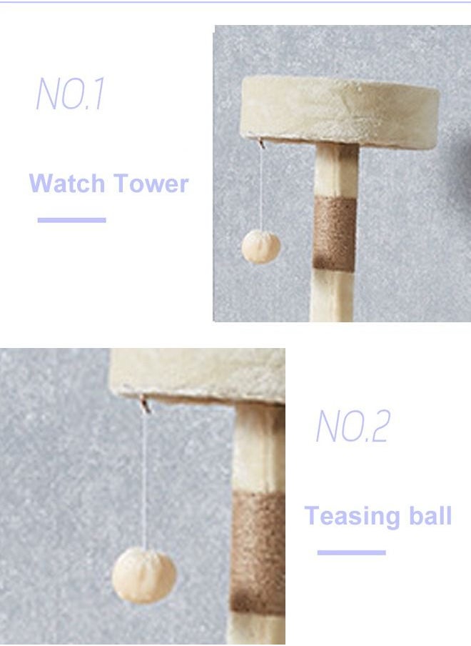 S-Color - Multi-Level Cat Tree Tower House with Scratching Post for Kittens, Large Cats Beige 150 Centimeter - Image 1