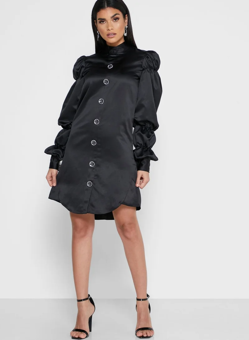 Own The Looks Ruched Sleeve Shirt Dress