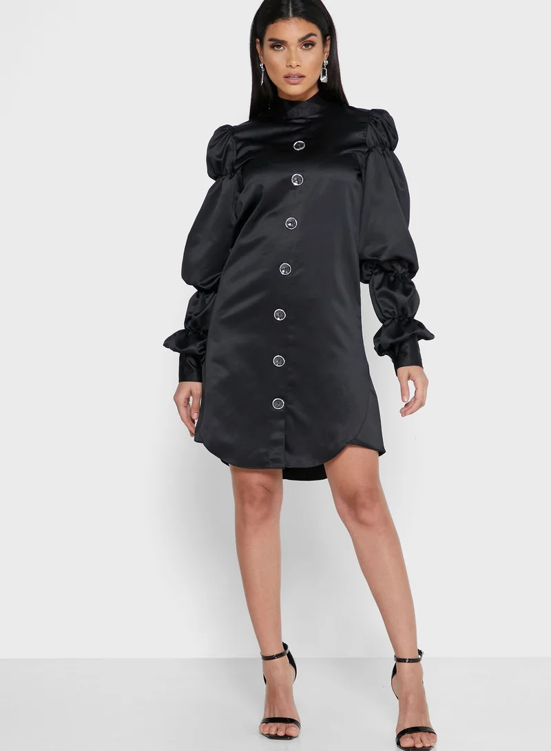 Own The Looks Ruched Sleeve Shirt Dress