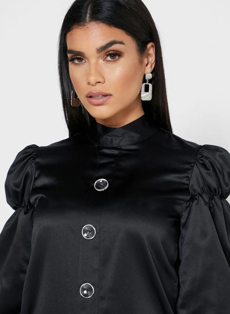 Own The Looks Ruched Sleeve Shirt Dress