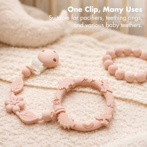 YIVEKO Pacifier Clips for Baby Silicone Pacifier Holder Clips for Boys Girls One Piece Baby Binky Clips YIVEKO Pacifier Clips Flower 3Pcs-Ivory+Sage+Blush - Image 5