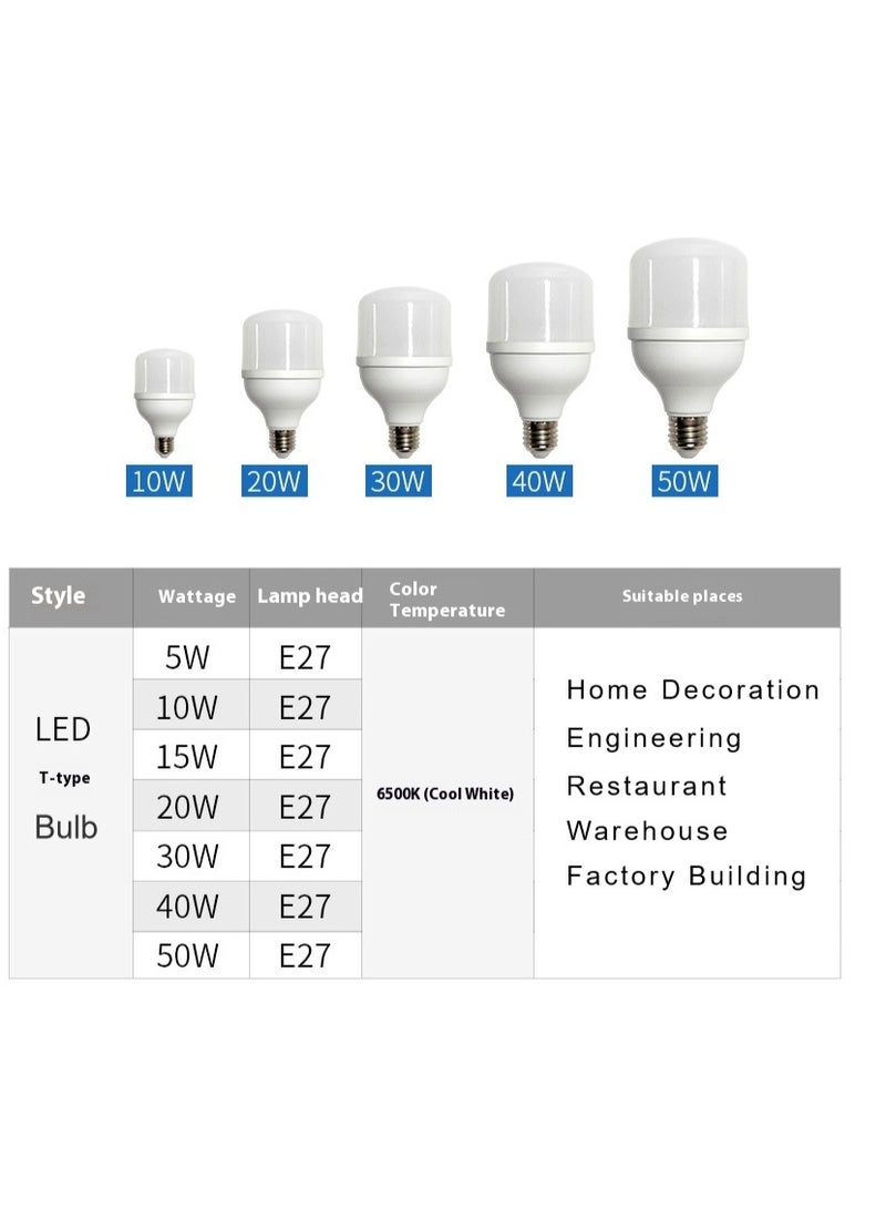 Commercial Project Grade LED High Brightness Energy Saving T-Shape Bulb E27 Base Cool White 6500K Super Bright Lighting Source - Image 3