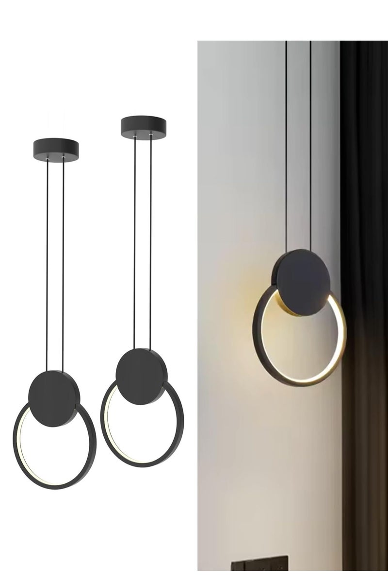 LOOPITYS 2-piece modern pendant light (circular black, diameter 20CM/7.9 inches, adjustable length 180cm, three color temperature 3000K-6000K) metal pendant light, adjustable power cord, suitable for kitchen island, bedroom, bedside, bathroom, corridor - Image 1