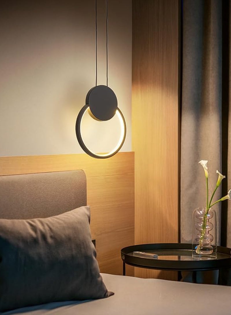 LOOPITYS 2-piece modern pendant light (circular black, diameter 20CM/7.9 inches, adjustable length 180cm, three color temperature 3000K-6000K) metal pendant light, adjustable power cord, suitable for kitchen island, bedroom, bedside, bathroom, corridor - Image 2