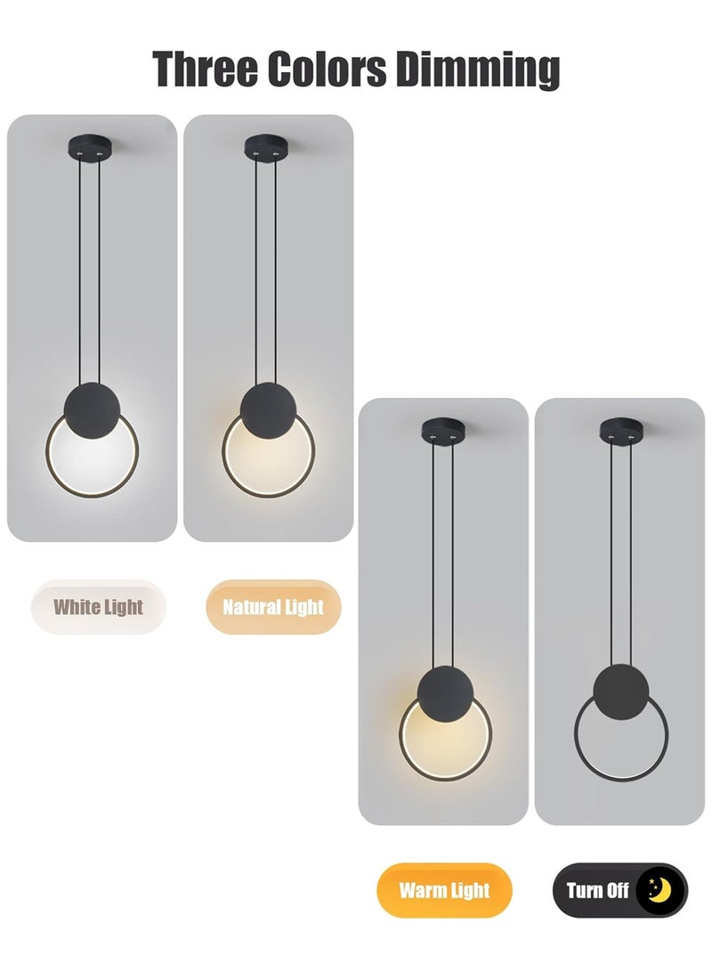 LOOPITYS 2-piece modern pendant light (circular black, diameter 20CM/7.9 inches, adjustable length 180cm, three color temperature 3000K-6000K) metal pendant light, adjustable power cord, suitable for kitchen island, bedroom, bedside, bathroom, corridor - Image 4