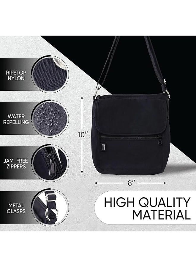Peak Gear Nylon Crossbody Purse with RFID Blocking Pocket and Lifetime Recovery Service. Versatile and Stylish Shoulder Bag | Black - Image 2