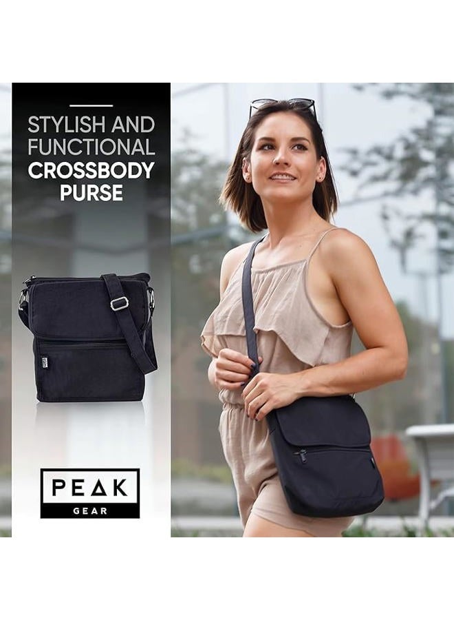 Peak Gear Nylon Crossbody Purse with RFID Blocking Pocket and Lifetime Recovery Service. Versatile and Stylish Shoulder Bag | Black - Image 3