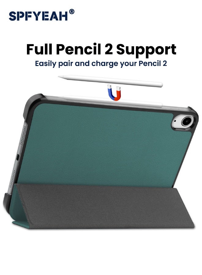 SPFYEAH Cover for iPad mini 7 (7th Generation, 2024) / mini 6 (6th Generation, 2021), [Built in Trifold Stand][Auto Wake Sleep] Slim Stand Hard Back Shell Shockproof Cover for iPad Mini 7/6 8.3inch, Green - Image 3