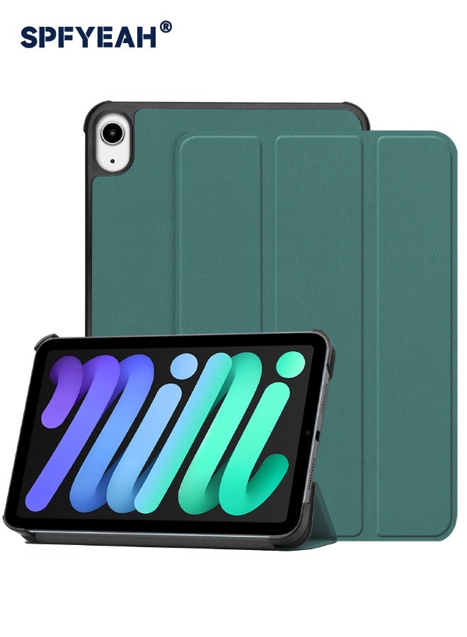 SPFYEAH Cover for iPad mini 7 (7th Generation, 2024) / mini 6 (6th Generation, 2021), [Built in Trifold Stand][Auto Wake Sleep] Slim Stand Hard Back Shell Shockproof Cover for iPad Mini 7/6 8.3inch, Green - Image 1