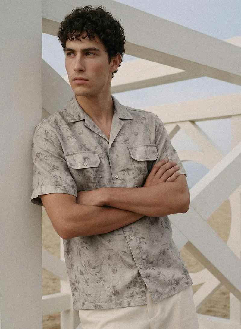 دينيس لينغو Brown Printed Button Down Relaxed Shirt For Men