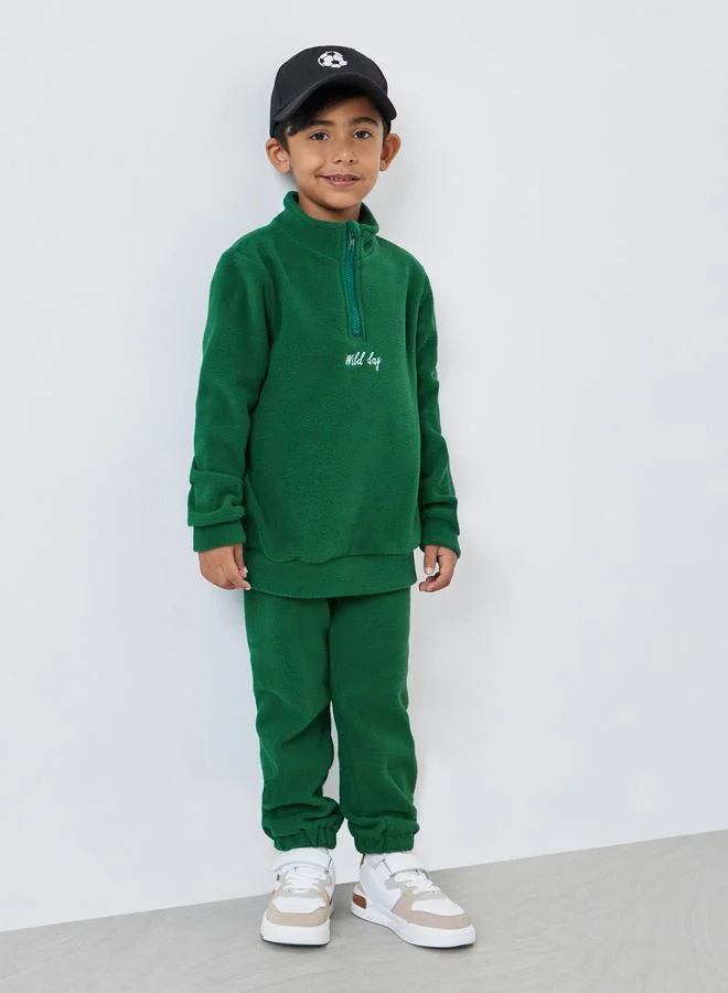 Styli Styli Boys Green Fleece Sweatshirt and Joggers Set