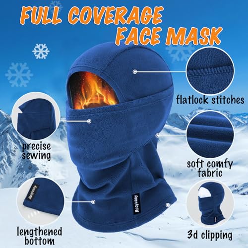 rooyvany Kids Fleece Balaclava Ski Mask for Boys Girls, Thermal Lightweight Windproof Face Mask for Winter Activities (Black/Royal) - Image 3