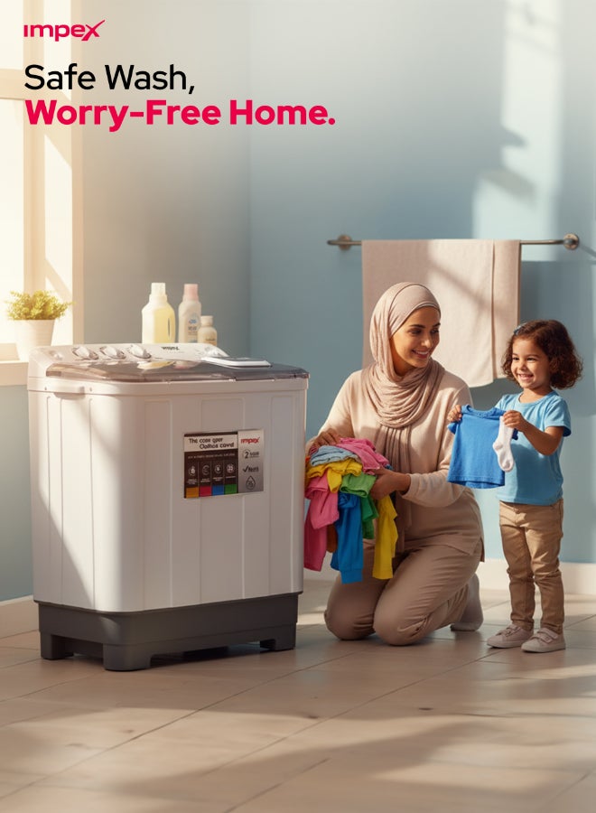 Impex 7KG Semi Automatic Washing Machine, Twin Tub Washer with 5KG Spin Dryer, Air Turbo, Collar Scrubber, Transparent Window, Rust-Free Body, Low Noise Motor, 15 Min Wash, 350W Wash Power - WM 4204A 7 kg WM 4204A Black/White/Grey - Image 5