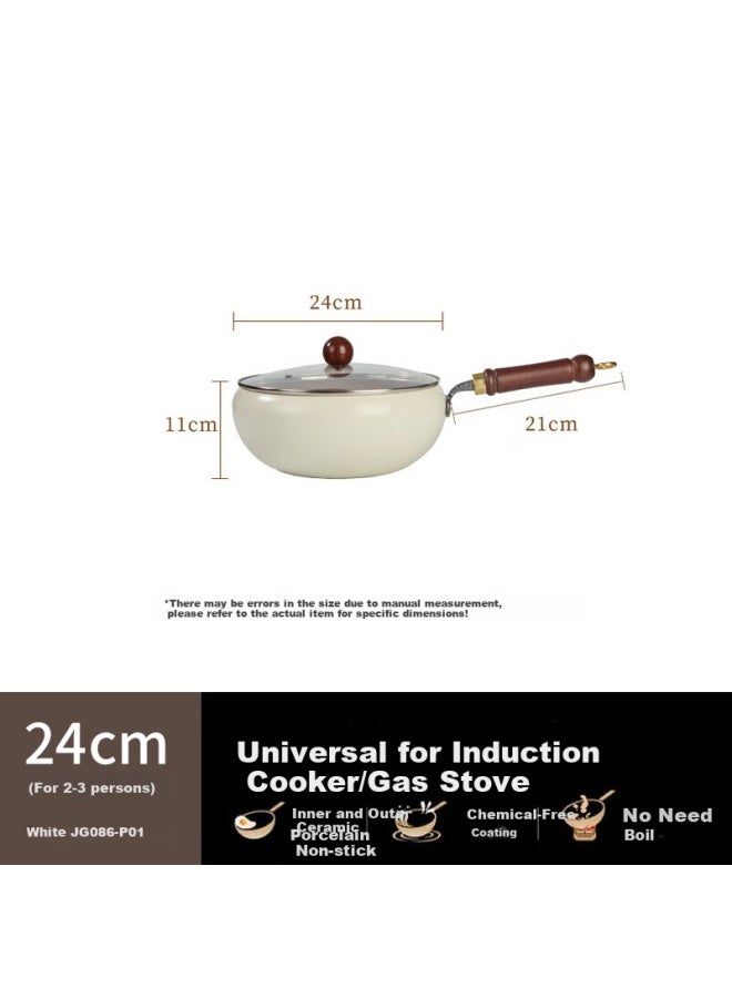Bear Wok, High-quality Iron With Ceramic Non-stick Coating, Lightweight, Low-oil, For 1-2 People, Home Use, 24cm, White, Jg086-p01 - Image 1