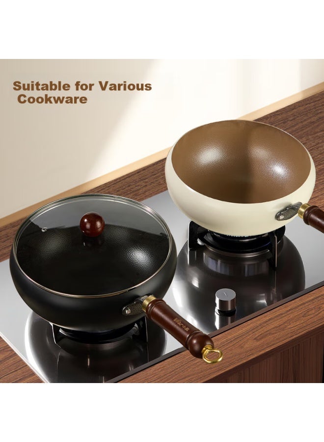 Bear Wok, High-quality Iron With Ceramic Non-stick Coating, Lightweight, Low-oil, For 1-2 People, Home Use, 24cm, White, Jg086-p01 - Image 5
