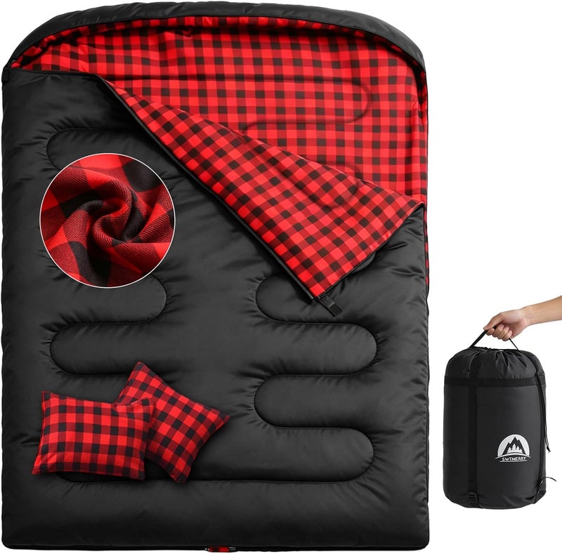 Swtmerry Double Sleeping Bag for Adults with 2 Pillows - XL Queen Size, Waterproof & Lightweight for 3 Seasons - Image 1