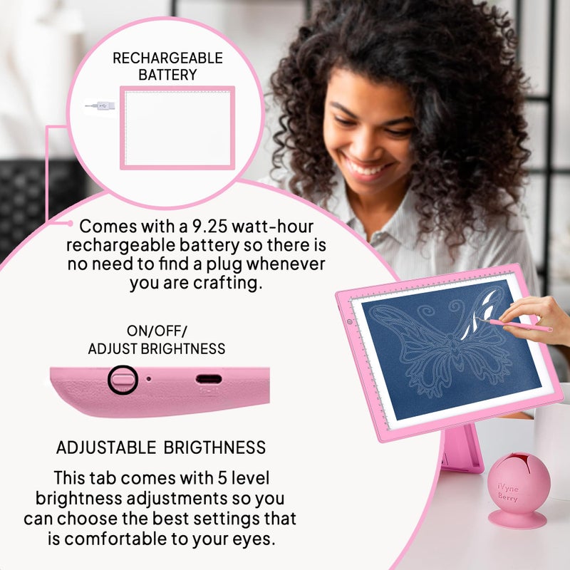 iVyne Rechargeable A4 Light Pad for Tracing & Weeding - LED Light Board for Weeding Vinyl - for Cricut Vinyl Weeding Tools - Ultra-Thin & Portable - Perfect for Artists & Crafters - Pink - Image 5