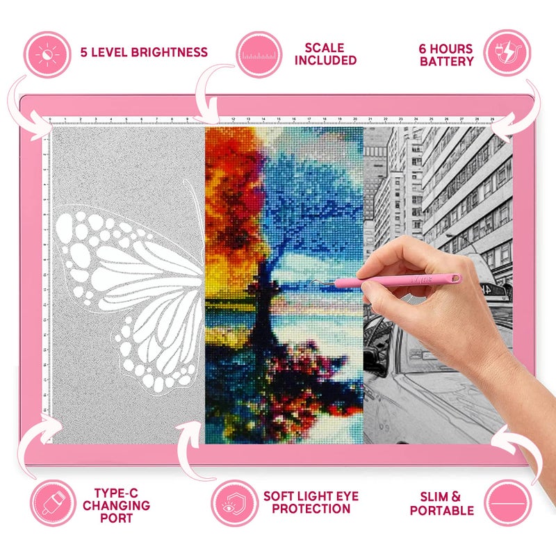 iVyne Rechargeable A4 Light Pad for Tracing & Weeding - LED Light Board for Weeding Vinyl - for Cricut Vinyl Weeding Tools - Ultra-Thin & Portable - Perfect for Artists & Crafters - Pink - Image 4