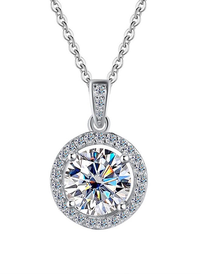 Women's Moissanite Necklace, 1 Carat Lab-Created Diamond Necklace, 925 Sterling Silver Plated with 18K White Gold, Single Pendant Jewelry, Comes with Gift Box and Certificate  - Image 1