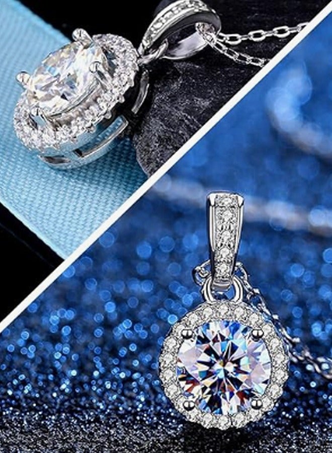 Women's Moissanite Necklace, 1 Carat Lab-Created Diamond Necklace, 925 Sterling Silver Plated with 18K White Gold, Single Pendant Jewelry, Comes with Gift Box and Certificate  - Image 4