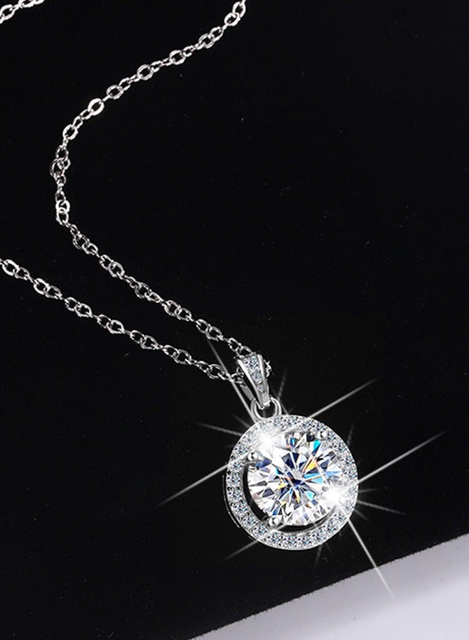 Women's Moissanite Necklace, 1 Carat Lab-Created Diamond Necklace, 925 Sterling Silver Plated with 18K White Gold, Single Pendant Jewelry, Comes with Gift Box and Certificate  - Image 3