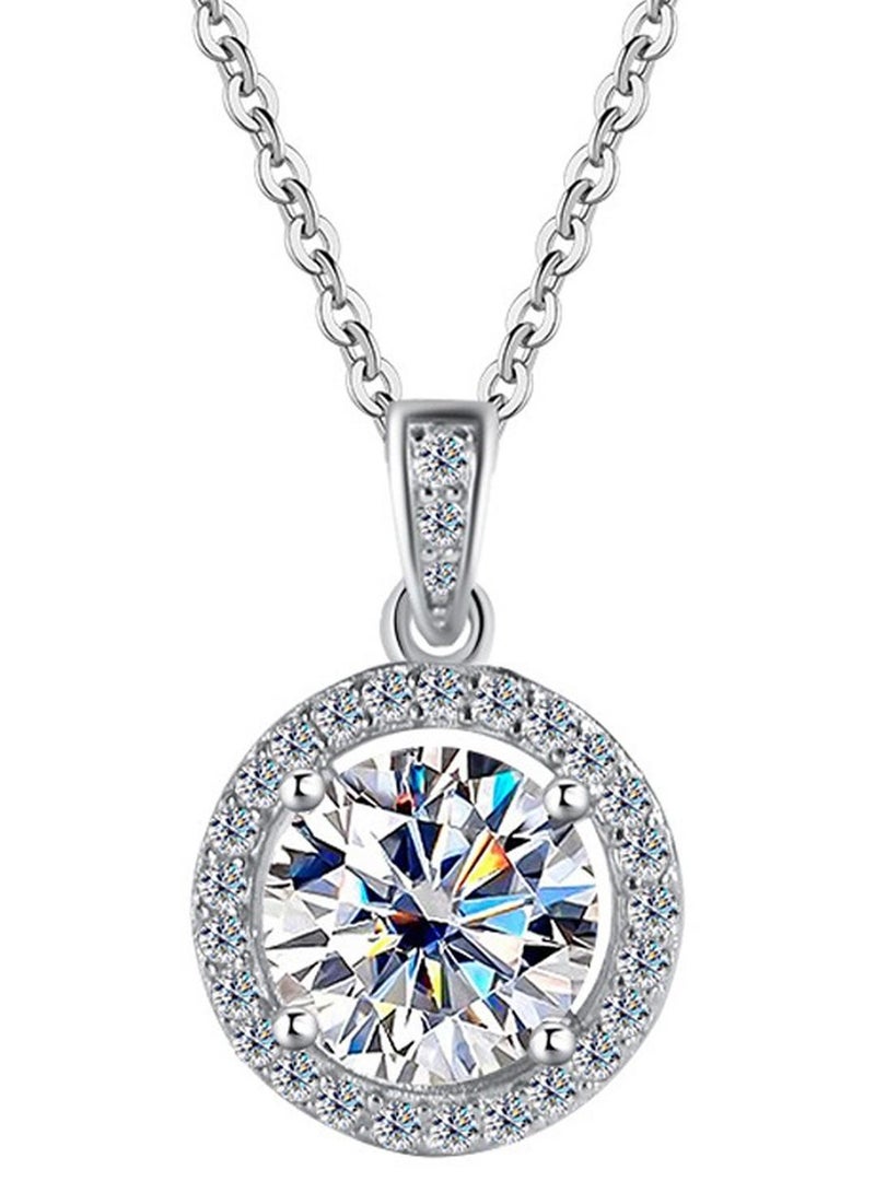 قلادة نسائية من المواسانيت، قلادة ألماس مصنعة في المختبر بوزن قيراط واحد، مطلية بالفضة الإسترلينية عيار 925 مع ذهب أبيض عيار 18 قيراط، قلادة واحدة، تأتي مع صندوق هدايا وشهادة - Image 1