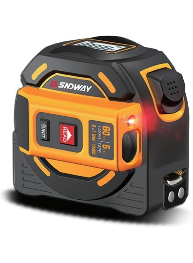SNDWAY 2-in-1 Laser Measuring Tool and Tape Measure with LCD Screen – 40m/131ft Industrial Measuring Device, High Accuracy for Area and Volume Measurement, Unit Conversion to Feet, Inches, and Meters, Digital Distance Meter Ideal for Construction and DIY Projects - Image 1