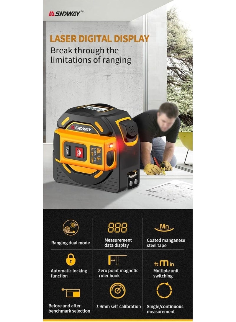 SNDWAY 2-in-1 Laser Measuring Tool and Tape Measure with LCD Screen – 40m/131ft Industrial Measuring Device, High Accuracy for Area and Volume Measurement, Unit Conversion to Feet, Inches, and Meters, Digital Distance Meter Ideal for Construction and DIY Projects - Image 4