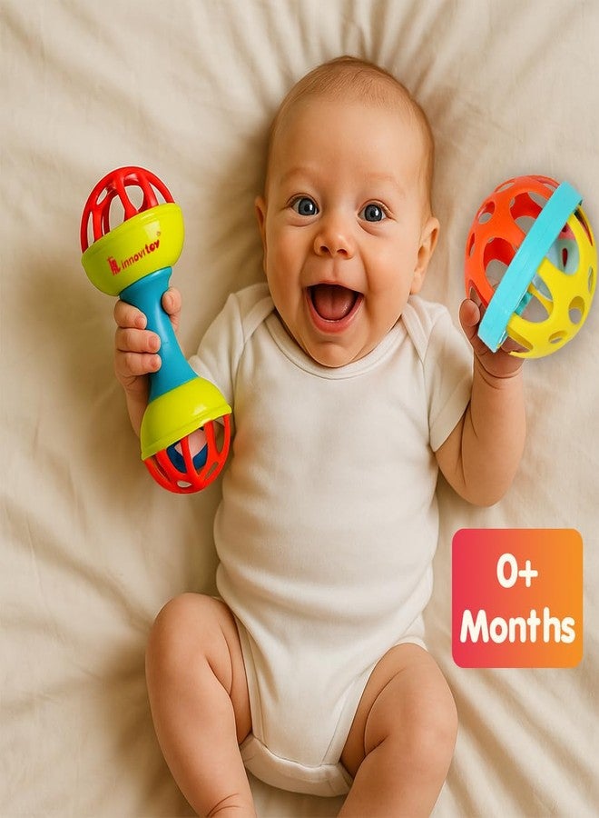 Innovitoy 2 Pcs Baby Rattle & Teether Set | Non-Toxic, Safe Infant Toys 0-12 Months | Soft Sound Rattles for Early Development | Perfect Baby Gift - Image 4