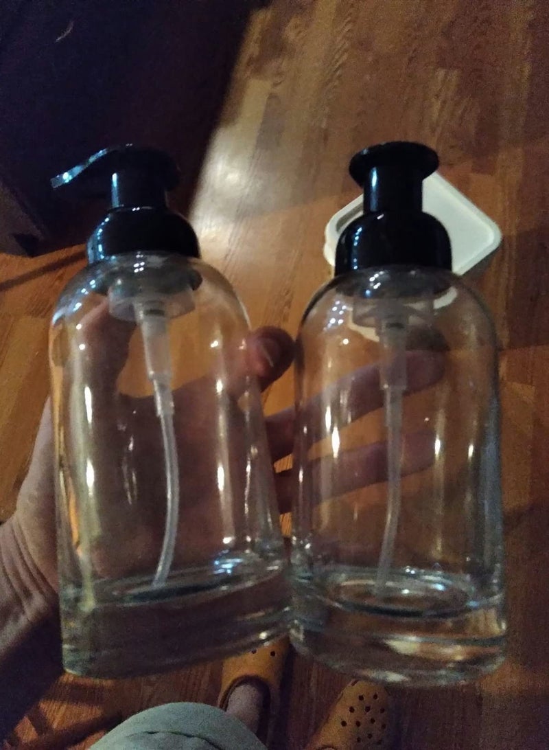 Y&D Thick Clear Glass Jar Soap Dispenser with Foaming Pump, 375 Ml Round Bottles 2 Pack - Image 5
