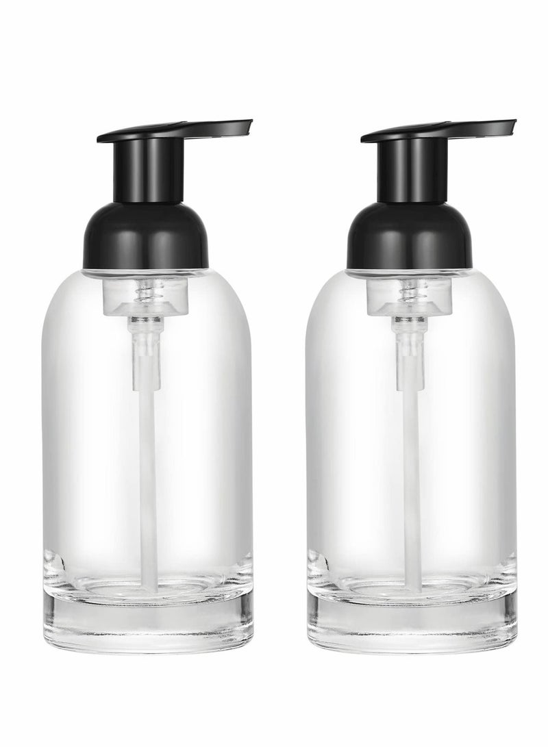 Y&D Thick Clear Glass Jar Soap Dispenser with Foaming Pump, 375 Ml Round Bottles 2 Pack - Image 1