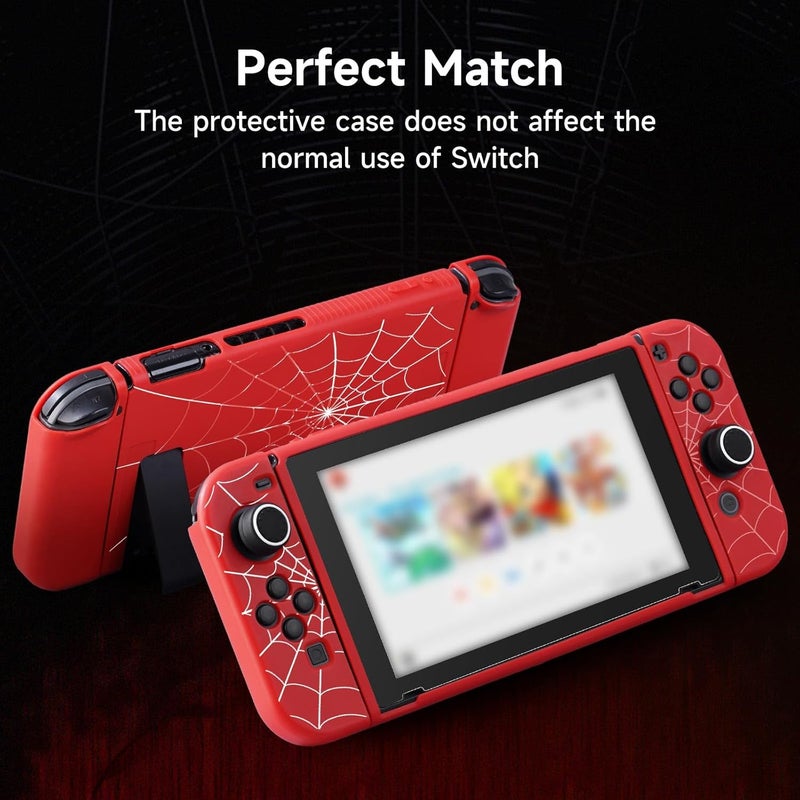 جينغدو حافظة حماية من لجهاز Switch 2017 NS، واقي Switch ناعم من TPU قابل للتوصيل بالقاعدة، غطاء Switch نحيف يمتص الصدمات ويقاوم الخدوش لجهاز Switch NS مع أغطية عصا التحكم (أحمر نسيج العنكبوت) - Image 5