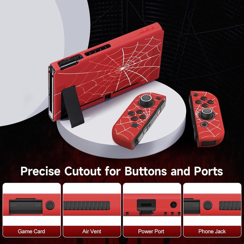 جينغدو حافظة حماية من لجهاز Switch 2017 NS، واقي Switch ناعم من TPU قابل للتوصيل بالقاعدة، غطاء Switch نحيف يمتص الصدمات ويقاوم الخدوش لجهاز Switch NS مع أغطية عصا التحكم (أحمر نسيج العنكبوت) - Image 3
