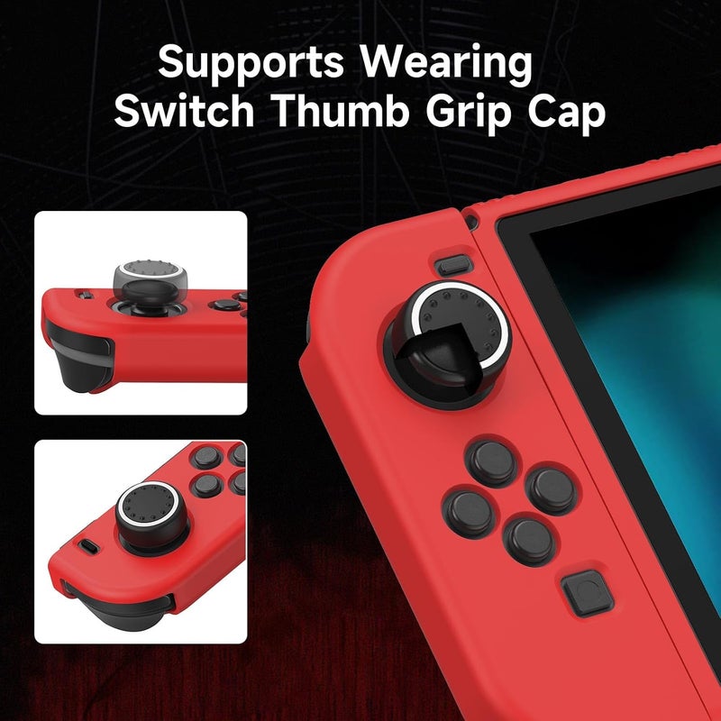 جينغدو حافظة حماية من لجهاز Switch 2017 NS، واقي Switch ناعم من TPU قابل للتوصيل بالقاعدة، غطاء Switch نحيف يمتص الصدمات ويقاوم الخدوش لجهاز Switch NS مع أغطية عصا التحكم (أحمر نسيج العنكبوت) - Image 4