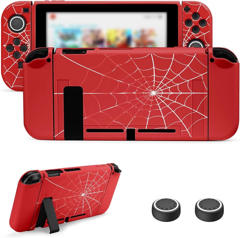 جينغدو حافظة حماية من لجهاز Switch 2017 NS، واقي Switch ناعم من TPU قابل للتوصيل بالقاعدة، غطاء Switch نحيف يمتص الصدمات ويقاوم الخدوش لجهاز Switch NS مع أغطية عصا التحكم (أحمر نسيج العنكبوت) - Image 1