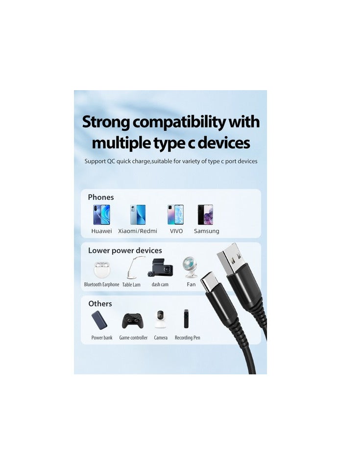 PowerMax Type C Cable 1M A to USB C Data Cord Premium Nylon Braided Wire for Samsung Galaxy MacBook Pro Huawei MateBook Pro iPad Mini 6 Black - Image 4