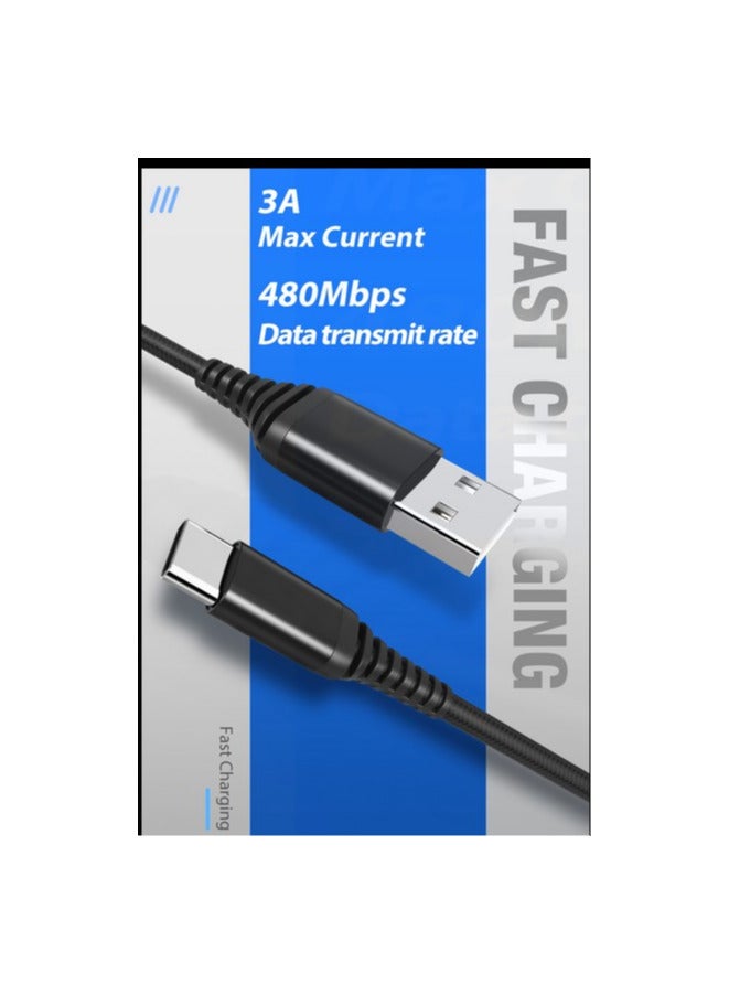 PowerMax Type C Cable 1M A to USB C Data Cord Premium Nylon Braided Wire for Samsung Galaxy MacBook Pro Huawei MateBook Pro iPad Mini 6 Black - Image 3