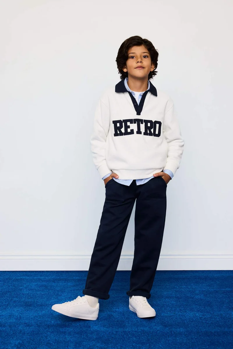 ديفاكتو Boy Oversize Polo Neck Printed Sweatshirt