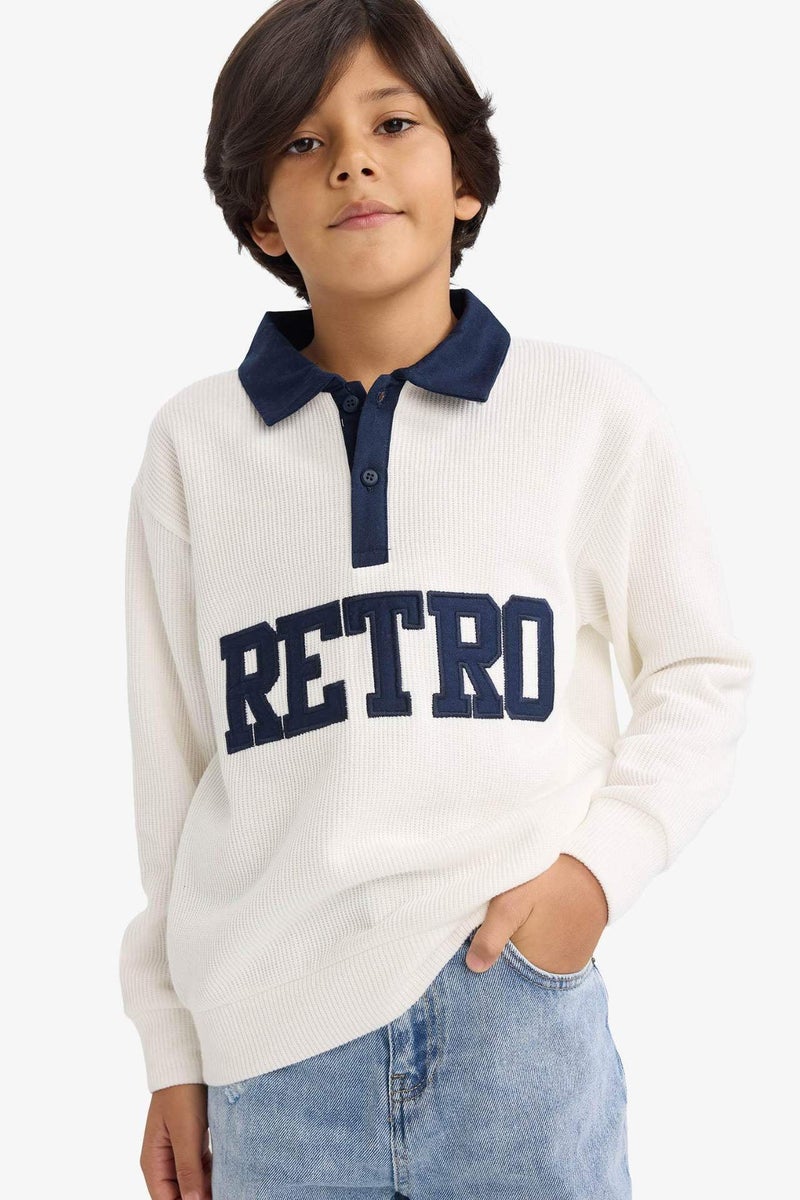DeFacto Boy Oversize Polo Neck Printed Sweatshirt - Image 1