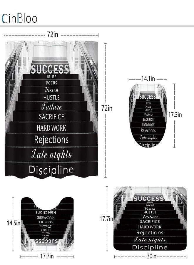 Cinbloo Black and White 4Pcs Shower Curtain Set, Boys Mens Teens Inspirational Positive Quotes Motivational Bathroom Curtain with Rug, Toilet Lid Cover, Bath Mat, Landscape Shower Curtain with 12 Hook - Image 5